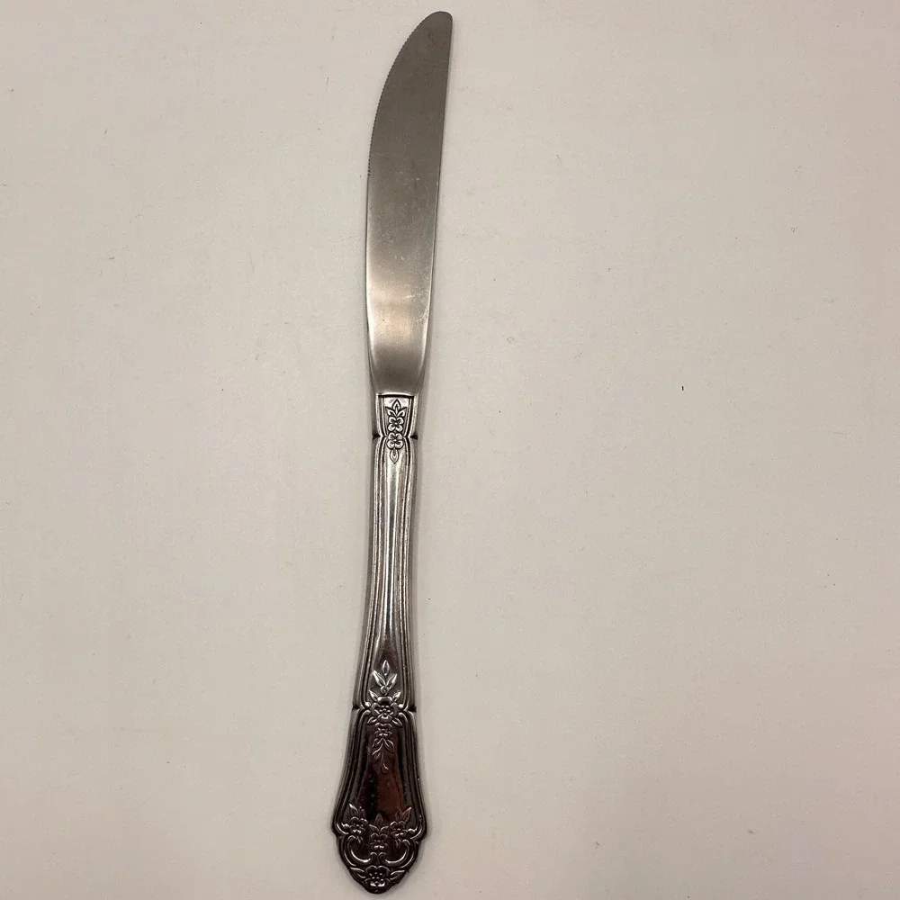Rogers & Co Stainless Korea Floral Dinner Knife Vintage Silverware Alexis